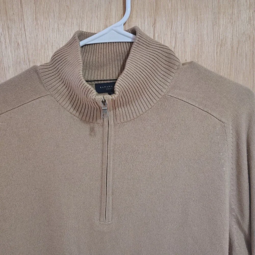 Banana Republic Silk Cashmere Sweater Size M Men Black 1/4 Zip Pullover
